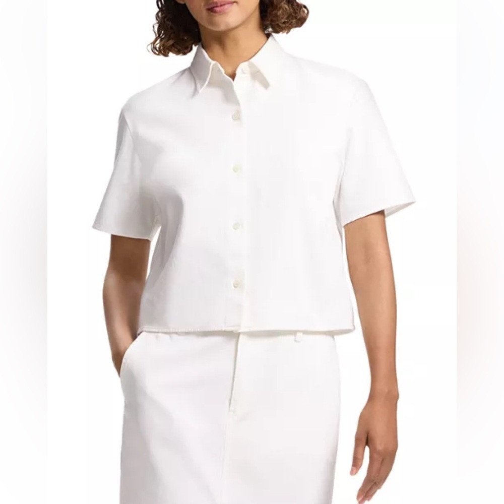 Theory Boxy Short Sleeve Oxford Shirt Optic White Cotton Sz S NWT - Picture 13 of 15